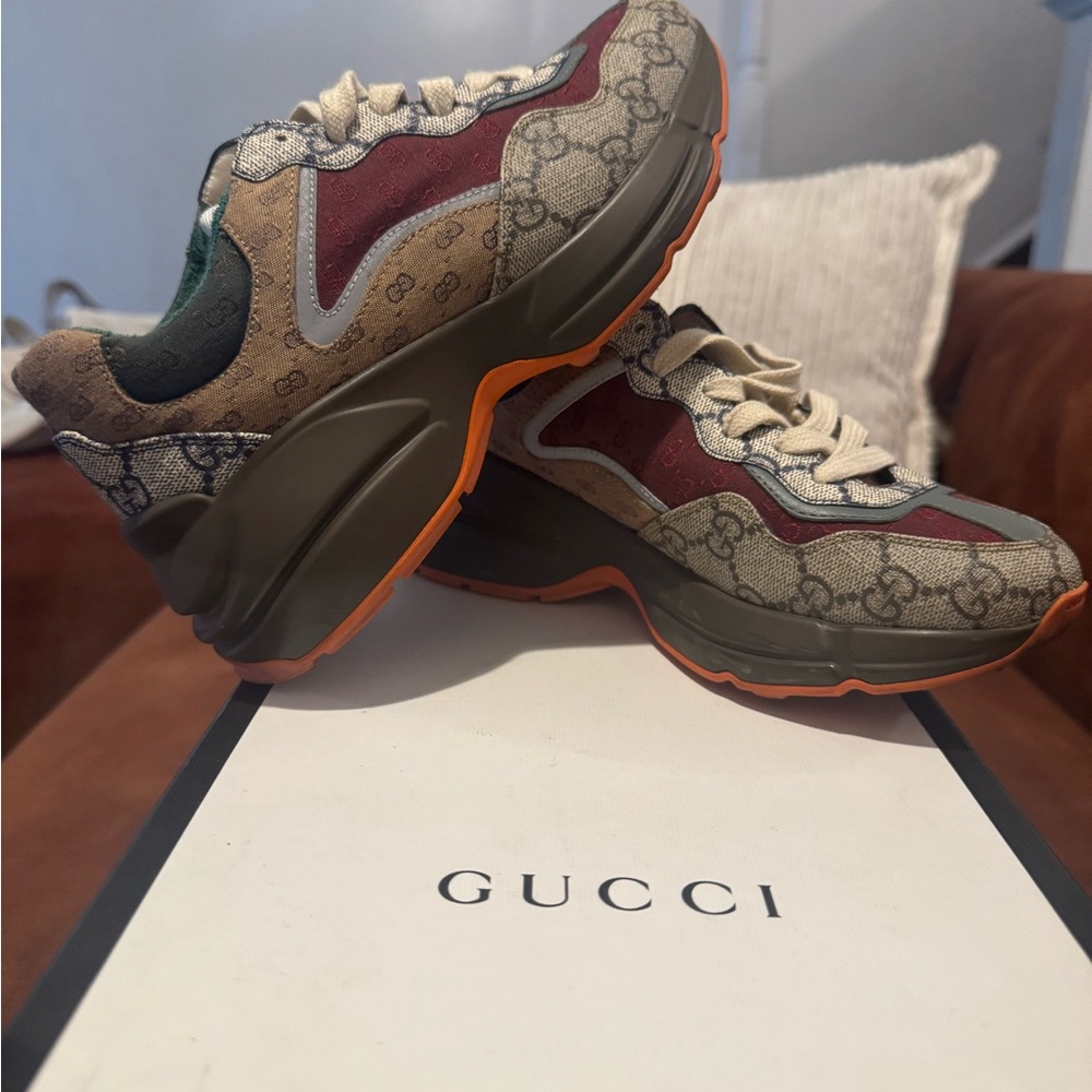 Gucci Monogram Sneakers with Burgundy and Olive